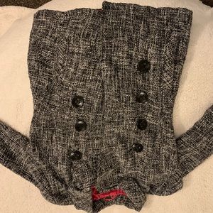 Black and white tweed coat with pink lining